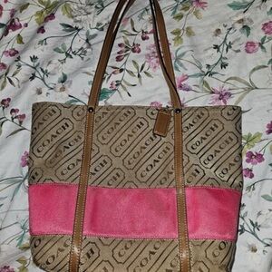 Coach Signature Tan and Pink Tote​